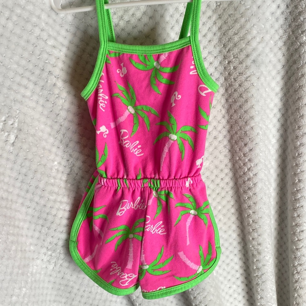 Barbie Pink and Green Palm Print Romper